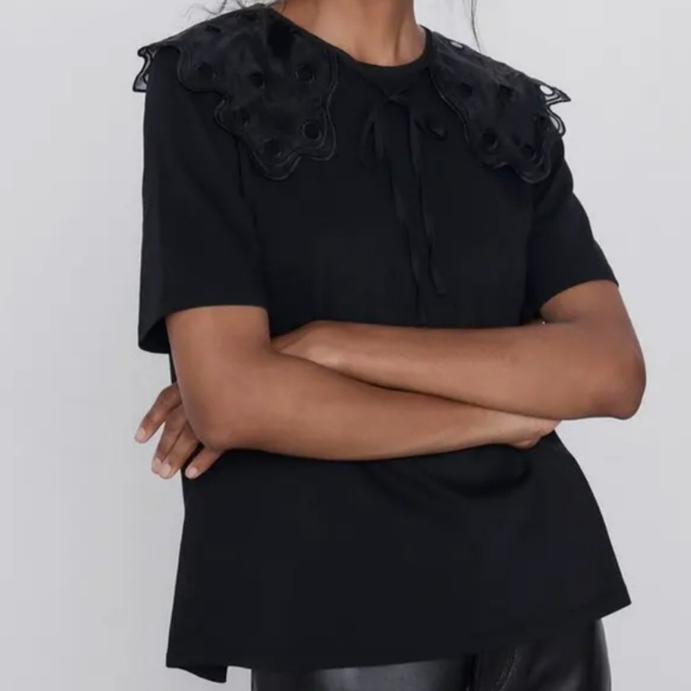 Zara Eyelet Collared Tee